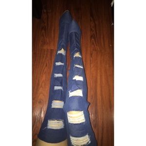 Jean thigh high heel boots